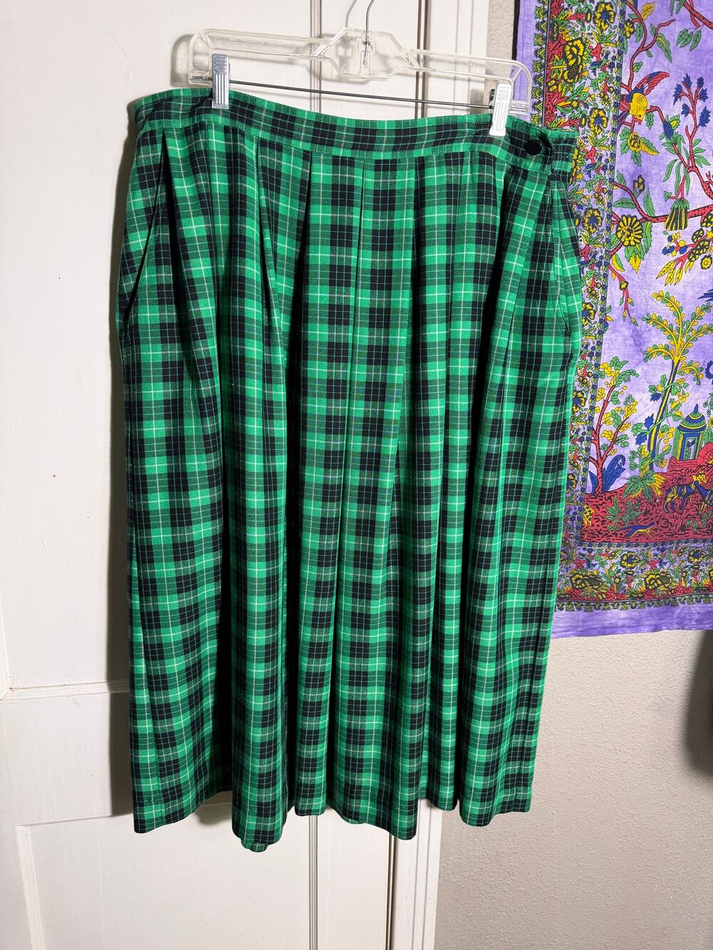 Chaus Woman 22W Green Black Plaid Pleated Midi Skirt Plus Size Preppy